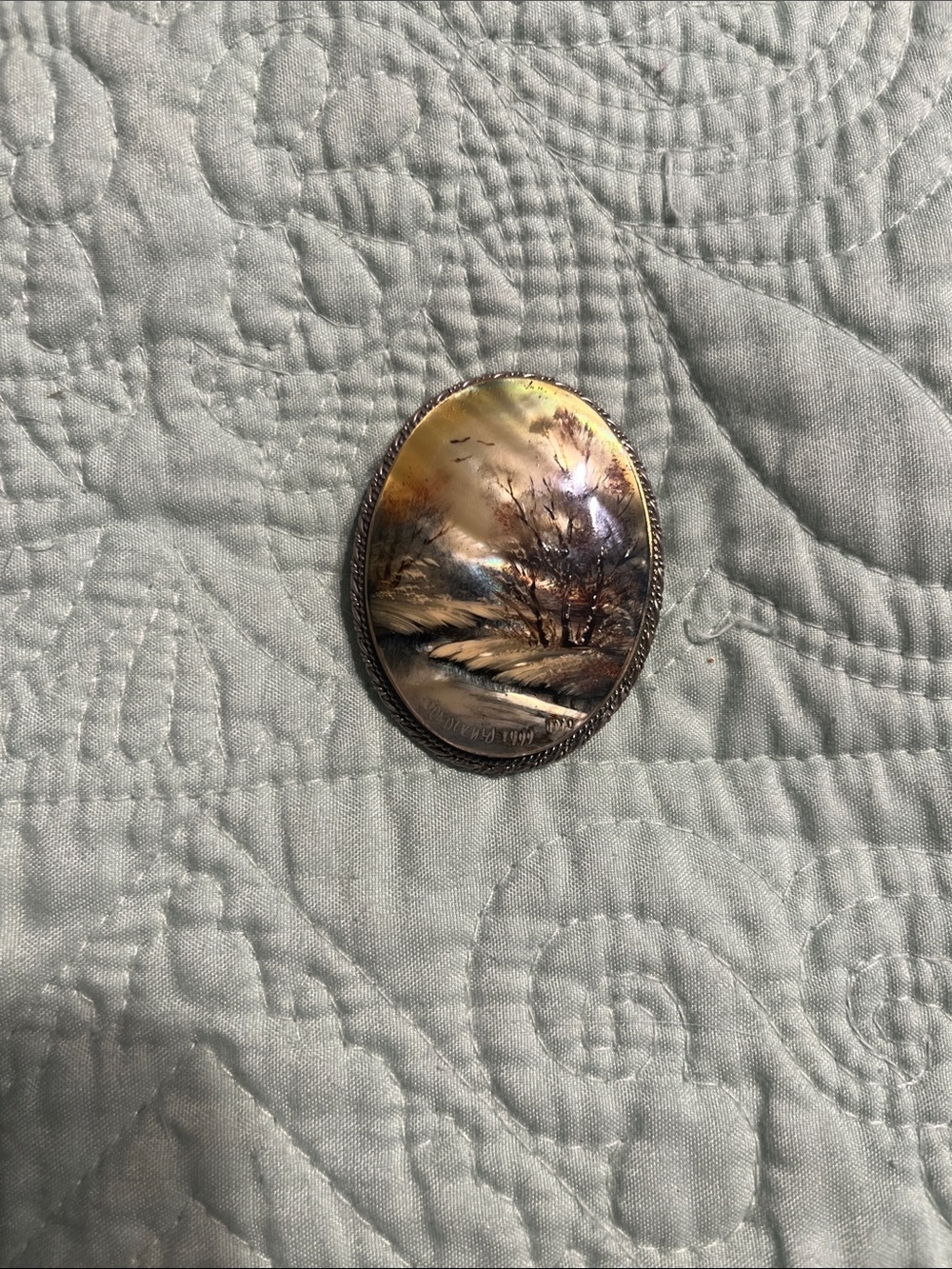 Handcrafted Iridescent Shell Oval Pendant in Multicolor